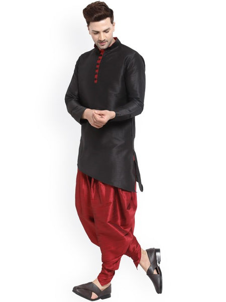 Black Ethnic Motifs Printed Mandarin Collar Designer Kurta with Dhoti Pants
