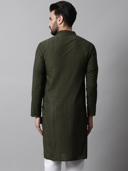 Men Ethnic Motifs Thread Work Cotton Kurta