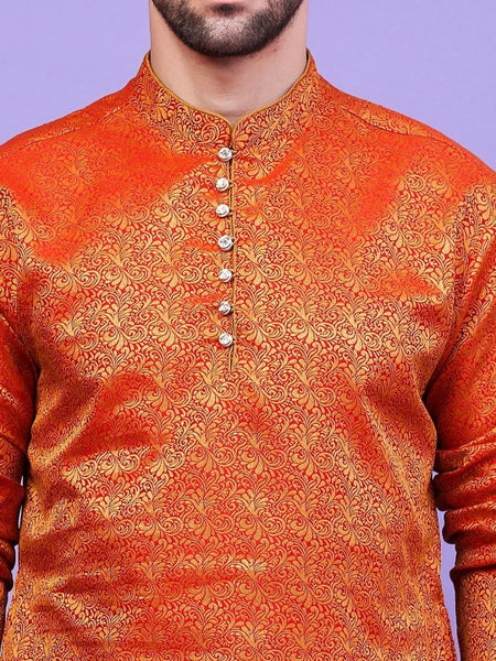 Maroon Ethnic Motifs Woven Design Mandarin Collar Straight Kurta with Patiala