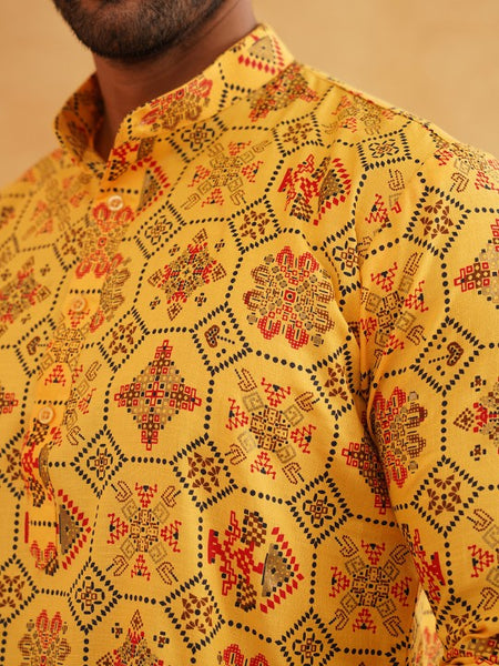 Floral Printed Mandarin Collar Kurta With Churidar
