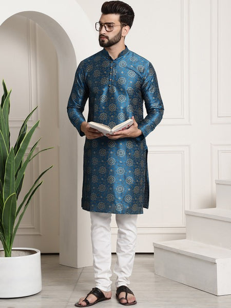 Paisley Printed Mandarin Collar Kurta With Churidar