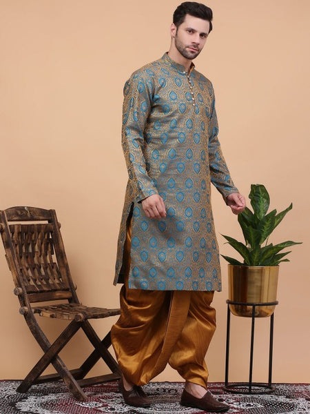 Blue Ethnic Motifs Woven Design Regular Zari Kurta With Dhoti Pants