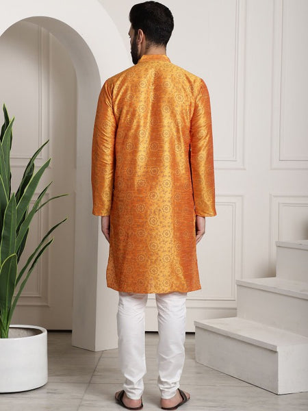Yellow Paisley Printed Mandarin Collar Kurta With Churidar
