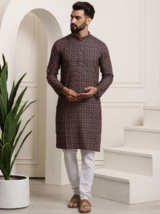 Men Black Ethnic Motifs Printed Pure Cotton Kurta with Churidar