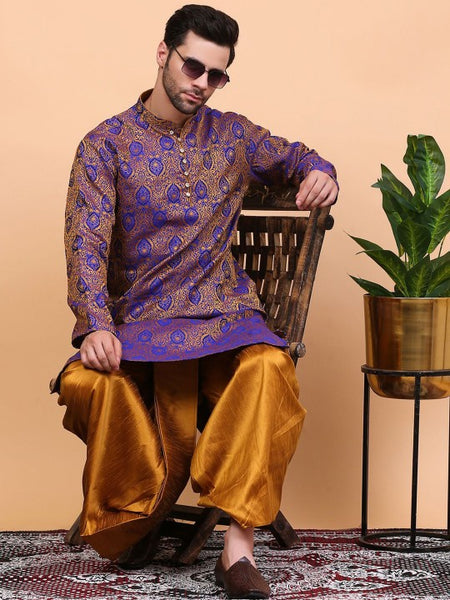 Purple Ethnic Motifs Woven Design Regular Zari Kurta With Dhoti Pants