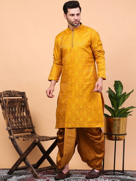 Yellow Ethnic Motifs Woven Design Regular Zari Kurta With Dhoti Pants
