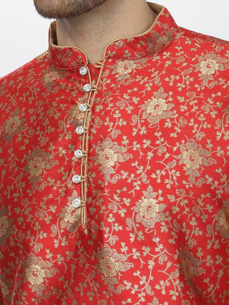 Red Ethnic Zari Work Regular Straight Kurta with Salwar