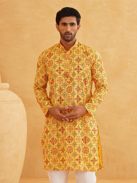 Floral Printed Mandarin Collar Kurta With Churidar