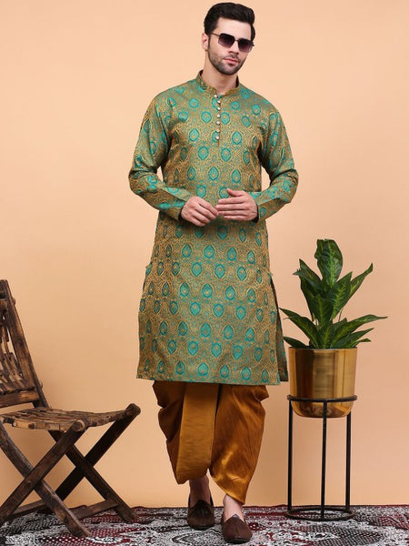 Green Ethnic Motifs Woven Design Regular Zari Kurta With Dhoti Pants