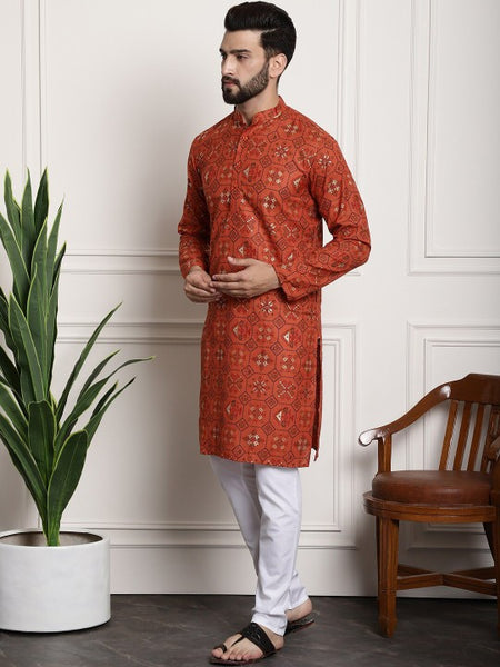 Floral Printed Mandarin Collar Kurta Pyjama Set