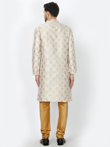 Ethnic Motifs Woven Design Mandarin Collar Straight Kurta & Churidar