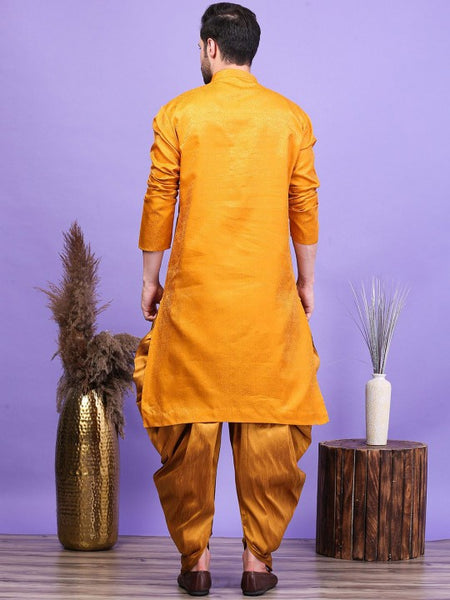 Yellow Ethnic Motifs Woven Design Mandarin Collar Straight Kurta with Patiala