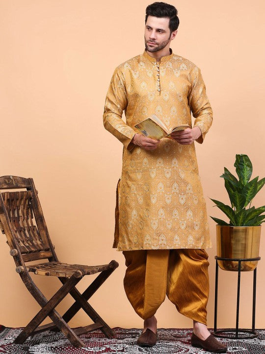 Beige Ethnic Motifs Woven Design Regular Zari Kurta With Dhoti Pants