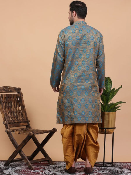 Blue Ethnic Motifs Woven Design Regular Zari Kurta With Dhoti Pants