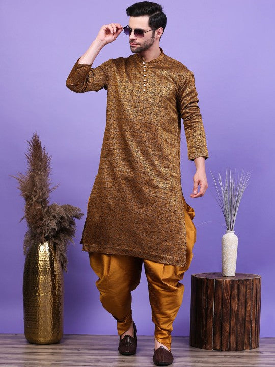 Ethnic Motifs Woven Design Mandarin Collar Straight Kurta with Patiala