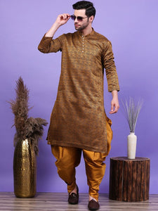 Ethnic Motifs Woven Design Mandarin Collar Straight Kurta with Patiala