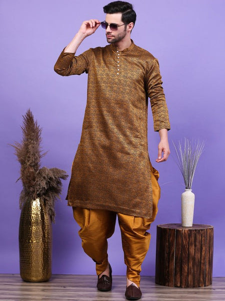 Ethnic Motifs Woven Design Mandarin Collar Straight Kurta with Patiala