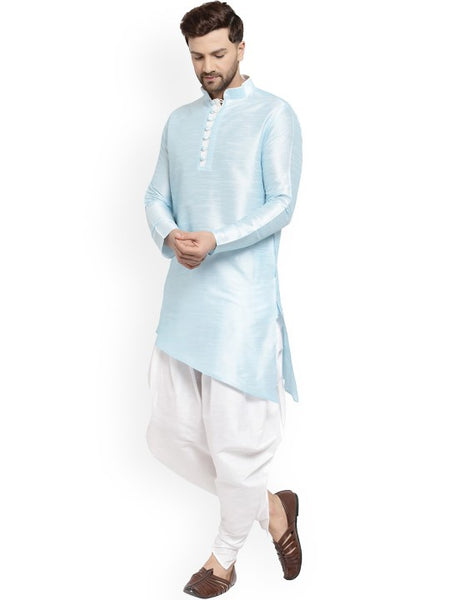 Blue Ethnic Motifs Printed Mandarin Collar Designer Kurta with Dhoti Pants