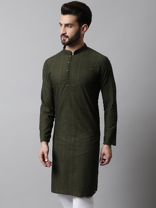 Men Ethnic Motifs Thread Work Cotton Kurta
