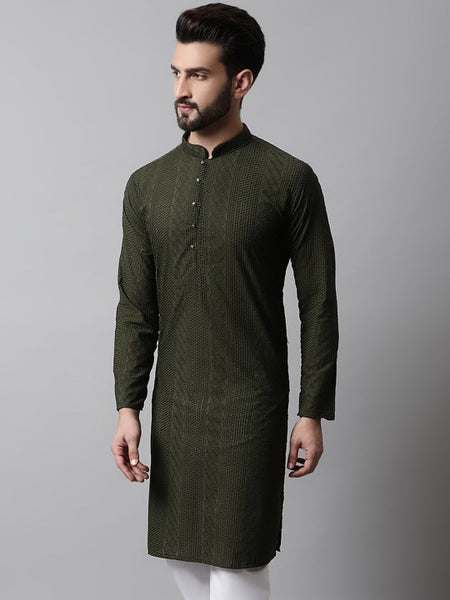 Men Ethnic Motifs Thread Work Cotton Kurta