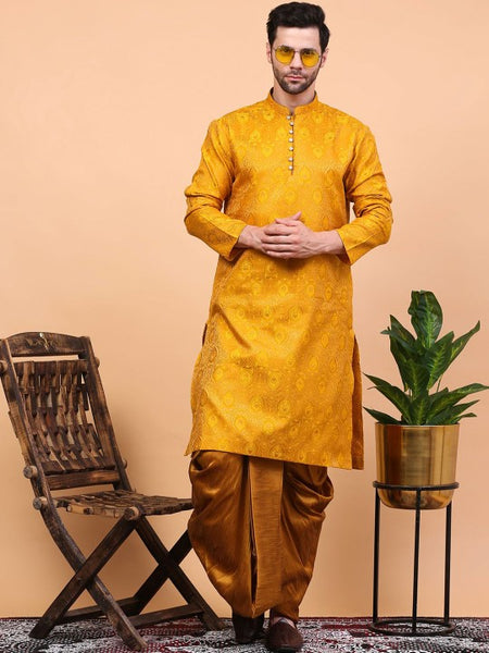 Yellow Ethnic Motifs Woven Design Regular Zari Kurta With Dhoti Pants