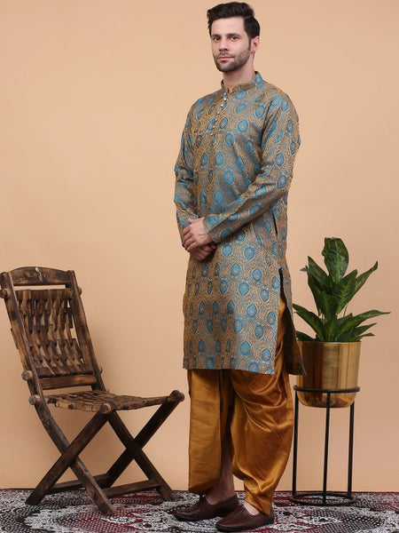 Blue Ethnic Motifs Woven Design Regular Zari Kurta With Dhoti Pants