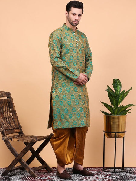 Green Ethnic Motifs Woven Design Regular Zari Kurta With Dhoti Pants