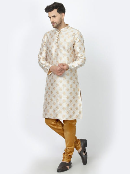 Ethnic Motifs Woven Design Mandarin Collar Straight Kurta & Churidar