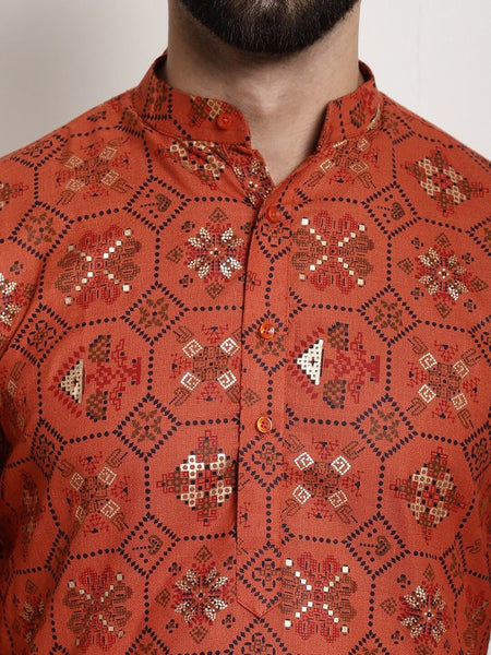 Floral Printed Mandarin Collar Kurta Pyjama Set