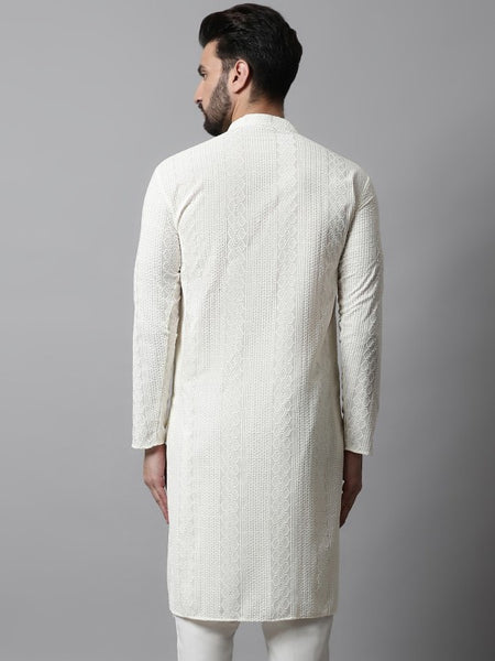 Men Cream-Coloured Ethnic Motifs Embroidered Cotton Kurta