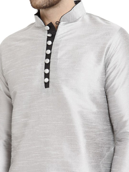 Silver Ethnic Motifs Printed Mandarin Collar Designer Kurta with Dhoti Pants