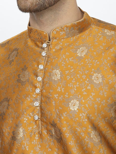 Mustard Ethnic Zari Work Regular Straight Kurta with Salwar