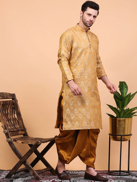 Beige Ethnic Motifs Woven Design Regular Zari Kurta With Dhoti Pants
