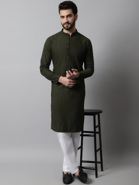 Men Ethnic Motifs Thread Work Cotton Kurta