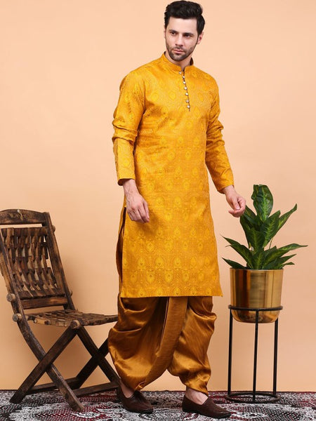 Yellow Ethnic Motifs Woven Design Regular Zari Kurta With Dhoti Pants