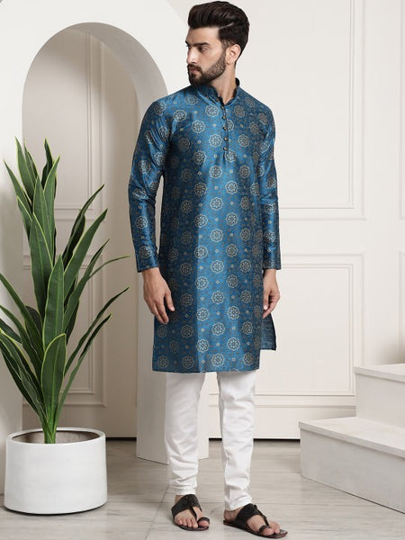 Paisley Printed Mandarin Collar Kurta With Churidar