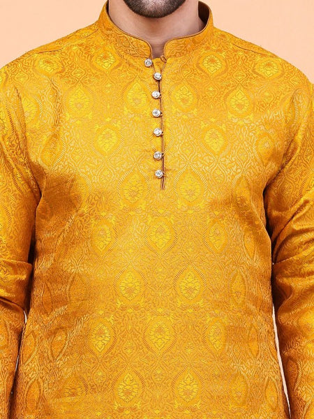 Yellow Ethnic Motifs Woven Design Regular Zari Kurta With Dhoti Pants