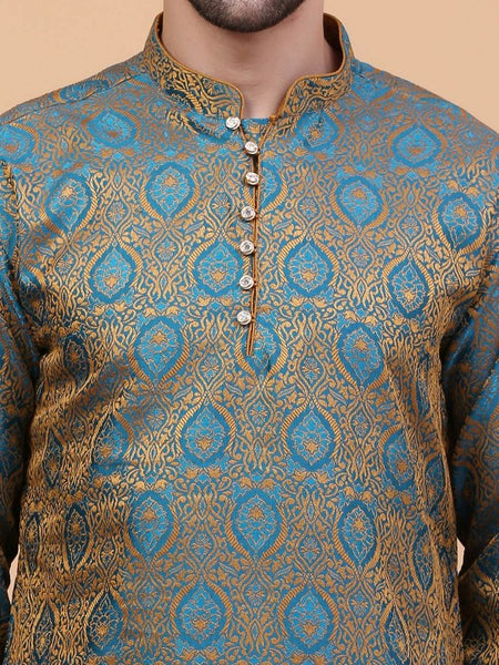 Blue Ethnic Motifs Woven Design Regular Zari Kurta With Dhoti Pants