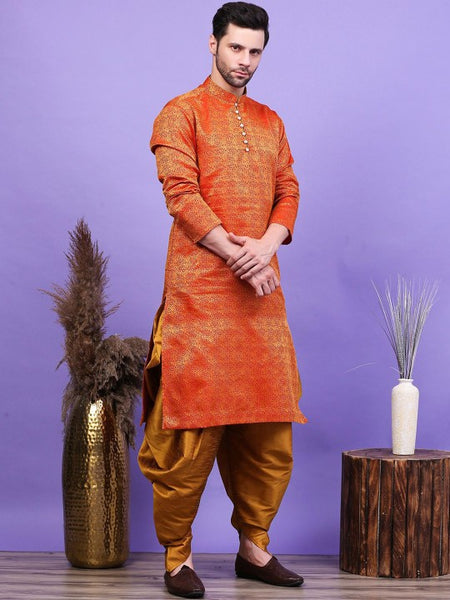 Maroon Ethnic Motifs Woven Design Mandarin Collar Straight Kurta with Patiala
