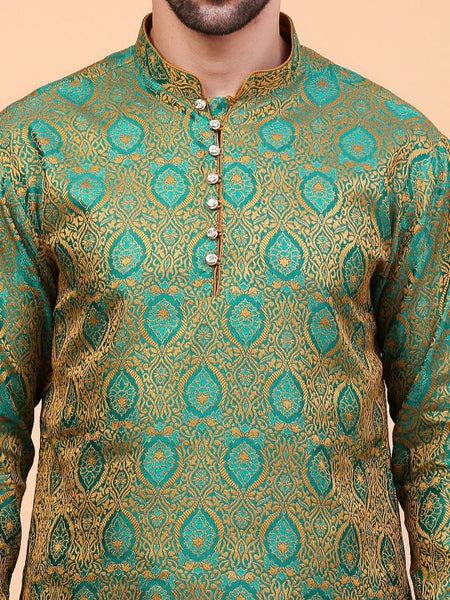 Green Ethnic Motifs Woven Design Regular Zari Kurta With Dhoti Pants