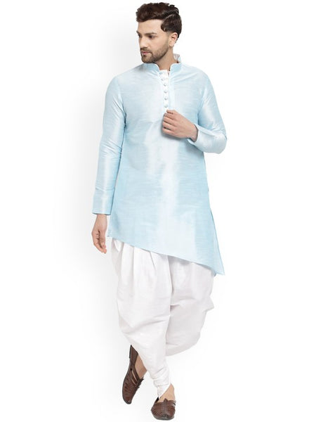 Blue Ethnic Motifs Printed Mandarin Collar Designer Kurta with Dhoti Pants