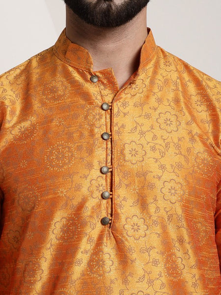 Yellow Paisley Printed Mandarin Collar Kurta With Churidar