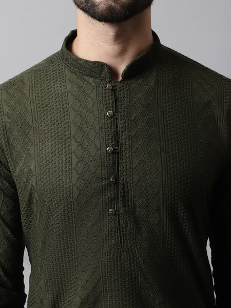 Men Ethnic Motifs Thread Work Cotton Kurta