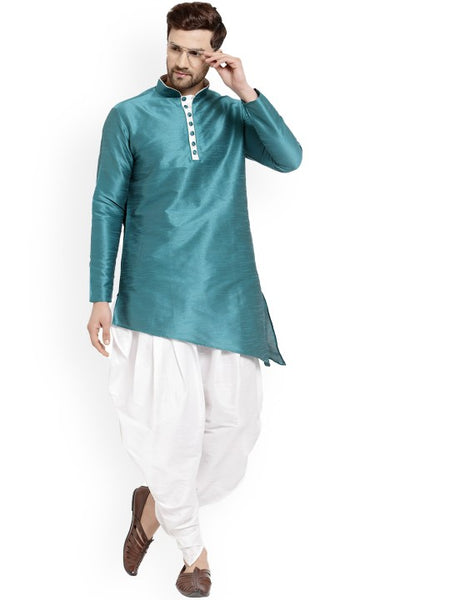 Green Ethnic Motifs Printed Mandarin Collar Designer Kurta with Dhoti Pants