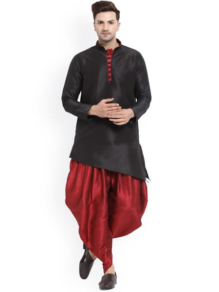 Black Ethnic Motifs Printed Mandarin Collar Designer Kurta with Dhoti Pants