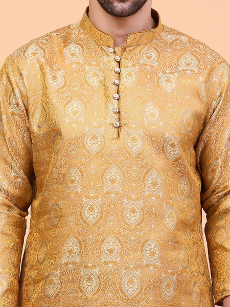Beige Ethnic Motifs Woven Design Regular Zari Kurta With Dhoti Pants