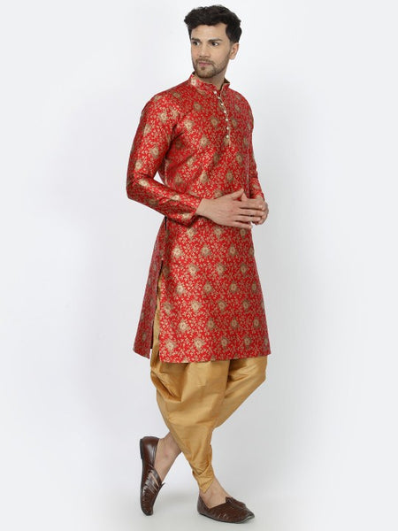 Red Ethnic Zari Work Regular Straight Kurta with Salwar
