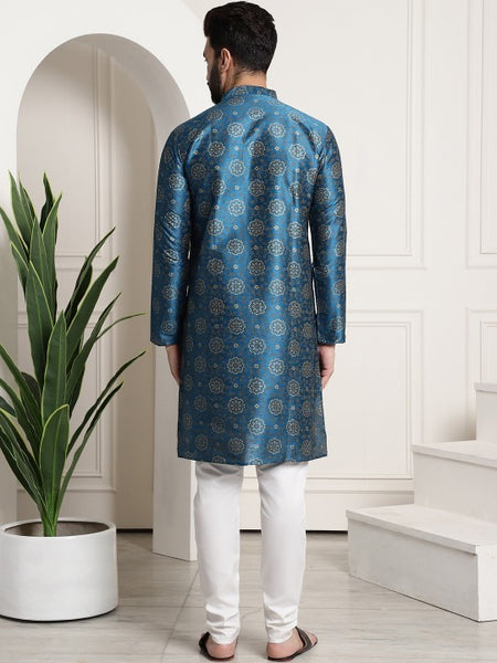 Paisley Printed Mandarin Collar Kurta With Churidar