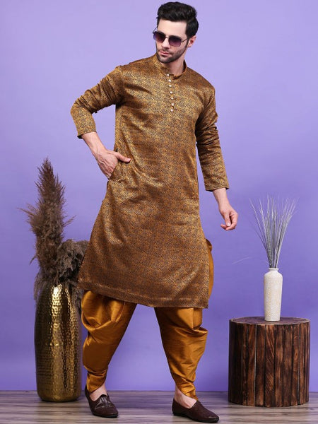 Ethnic Motifs Woven Design Mandarin Collar Straight Kurta with Patiala