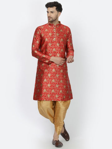 Red Ethnic Zari Work Regular Straight Kurta with Salwar